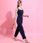 Navy Blue Square Neck Basic Jumpsuit